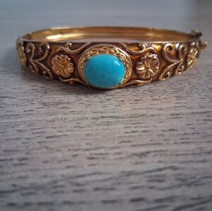 Vintage Turquoise .925 Sterling Silver with Gold Vermeil & Copper Bracelet